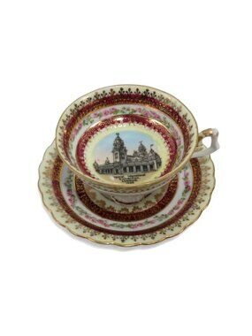 Vintage 1909 London Exhibition Cup and Saucer Gilt Floral Teacup Set